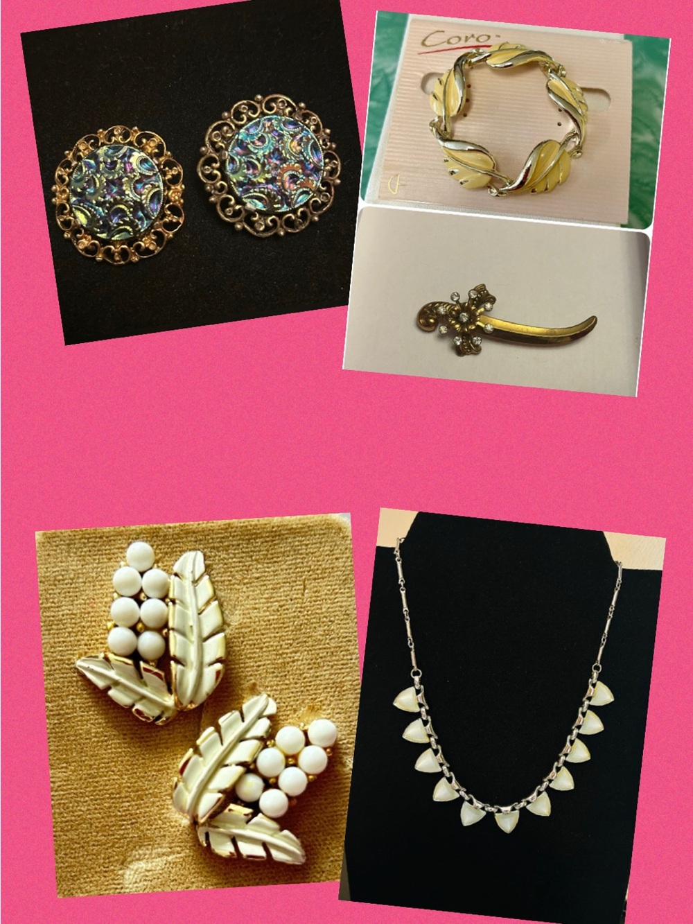 Vintage Coro Lot- 2 pairs of Earrings, 2 brooches, Necklace